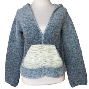 Handmade Women's NEW Blue‎ Ombré V-Neck Long Sleeve Hooded Knit Sweater/C36